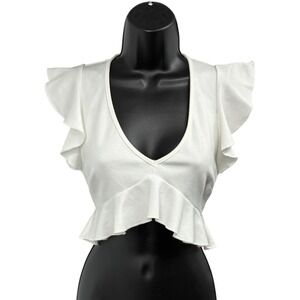Intimately Free People Ivory Ruffle Peplum Crop Top Flutter Sleeve XS